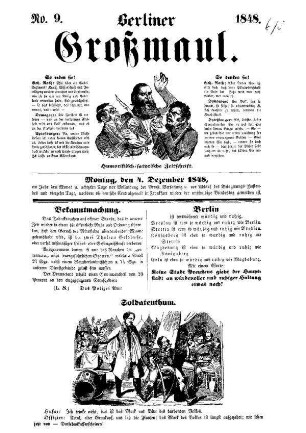 Berliner Grossmaul. Humoristisch=satyrische Zeitschrift. N[umer]o 9.