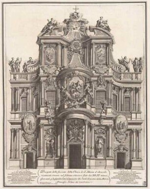 Festschmuck der Kirchenfassade von Santa Maria in Aracoeli in Rom anlässlich der Oktav zur Kanonisierung der Franziskanerheiligen Giacomo della Marca und Francisco Solano