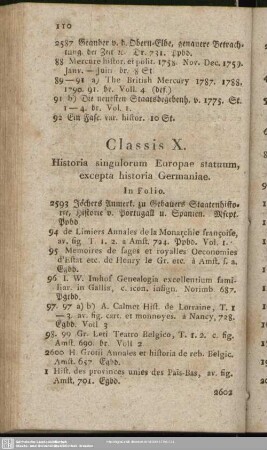Classis X. Historia singulorum. Europae statuum, excepta historia Germaniae