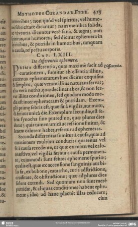 Cap. LXIII. De differentiis ephemerae
