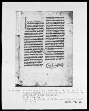 Bibliorum libri Proverbiorum, Ecclesiastes, Sapientiae cum Glossa ordinaria — Initiale I(ungat), Folio 1recto