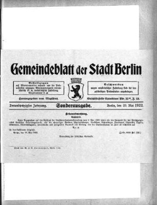 Sonderausgabe, 29. Mai 1922