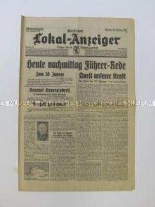 Tageszeitung "Berliner Lokal-Anzeiger" zum Jahrestag der Regierungsübernahme durch Hitler und zum Krieg in Afrika