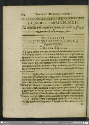 Dissert. Harmon. XXII. De morbis ventriculi in genere secundum spagyricam methodum descripta