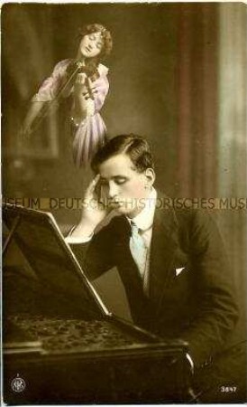 Grußkarte, Mann am Klavier