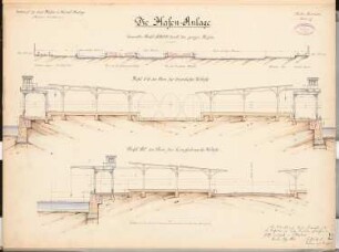 Hafen- und Kanalanlage, Berlin-Gesundbrunnen (Nordkanal) Schinkelwettbewerb 1886: Hafenanlage. Profile (Schnitte) 1:1000, 1:100