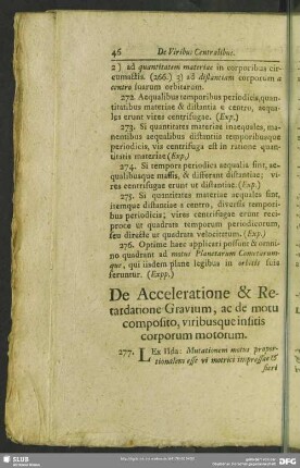 De Acceleratione & Retardatione Gravium, ac de motu composito, viribusque insitis corporum motorum