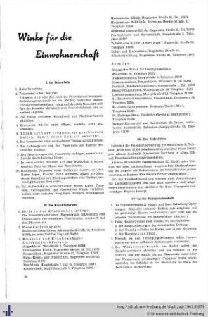 Winke für die Einwohnerschaft, Sehenswertes, Erklärungen der Zeichen und Abkürzungen.