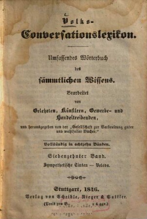 Volks-Conversationslexikon : umfassendes Wörterbuch d. sämmtl. Wissens ; vollständig in 18 Bd., 17. Sympathetische Tinten - Veleda
