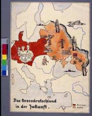 Handgezeichnete und handkolorierte Kartenskizze eines zukünftigen Europa unter deutscher Herrschaft