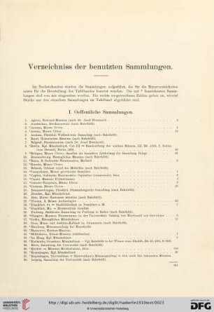 Verzeichniss der benutzten Sammlungen