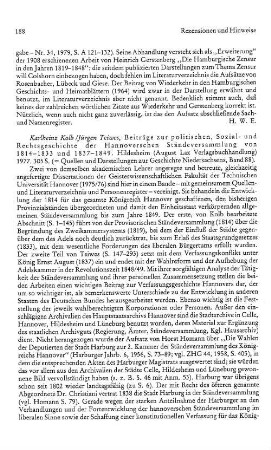 Kalob, Karlheinz ; Teiwes, Jürgen :: Beiträge zur politischen, Sozial- und Rechtsgeschichte der Hannoverschen Ständeversammlung von 1814 - 1833 und 1837 - 1849, (Quellen und Darstellungen zur Geschichte Niedersachsens, 88) : Hildesheim, Lax, 1977