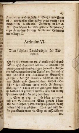 Articulus VI. Von falschen Anziehungen der Authoren.