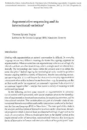 Argumentative sequencing and its interactional variation