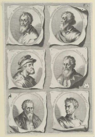 Gruppenbildnis des Iulio Romanus Mantuan, des Francesco Mazzoli Parmigiano, des Gioanni da Vdini, des Perino del Vaga. Florent., des Giacomo da Puntorimo und des Gio. Fran. Rusticho. Florent.