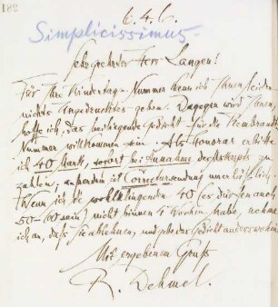 Brief an Albert Langen