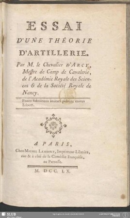 Essai D'Une Théorie D'Artillerie