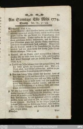 Am Sonntage Esto Mihi 1774. Evang. Luc. 18, 31 - 43.