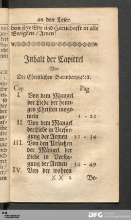Inhalt der Capittel