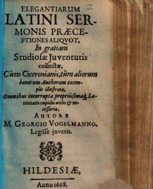 Elegantiarum latini sermonis praeceptiones aliquot