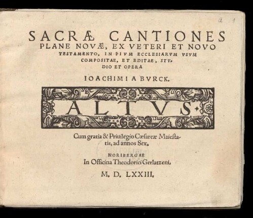 Joachim a  Sacrae cantiones plane novae. Altus