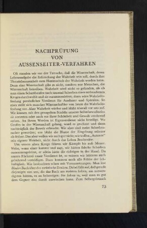 Nachprüfung von Aussenseiter-Verfahren