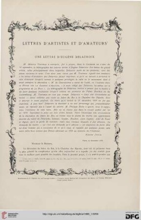 11: Lettres d'artistes et d'amateurs, [4] : une lettre d'Eugène Delacroix