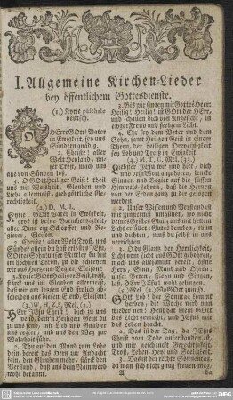 I. Allgemeine Kirchen-Lieder bey öffentlichem Gottesdienste