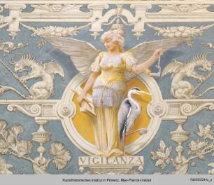 Ausmalung des Treppenhauses im Palazzo Grifoni Budini Gattai : Weibliche Allegorien mit den Wappen der Familie Budini Gattai