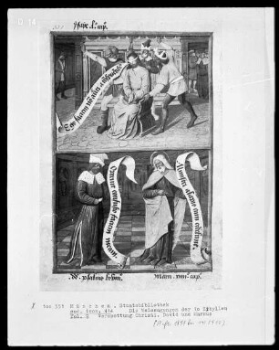Die Weissagungen der elf(?) Sibyllen in ihren Beziehungen zur Bibel — Bildseite mit zwei Miniaturen, Folio 9recto