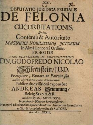 Disp. ... de felonia cucurbitationis