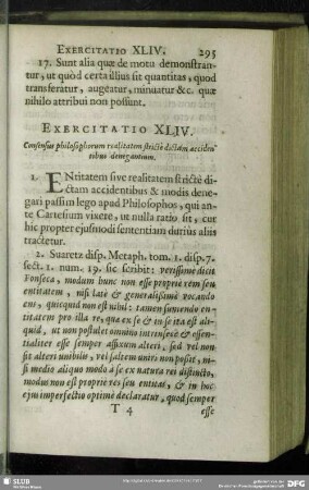 Exercitatio XLIV. Consensus philosophorum realitatem stricte dictam accidentibus denegrantium