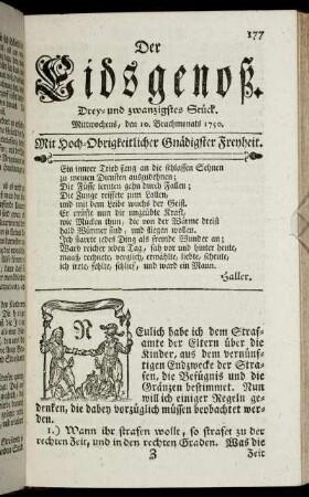 Drey- und zwanzigstes Stück. Mittwochens, den 10. Brachmonats 1750.