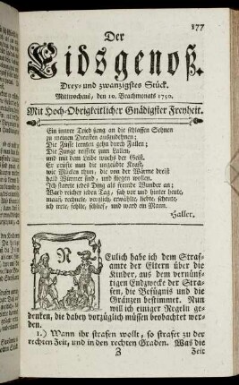 Drey- und zwanzigstes Stück. Mittwochens, den 10. Brachmonats 1750.
