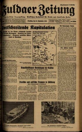 Ausgabe vom Dienstag, den 19. September 1939.