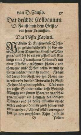 Dat drüdde Colloquium D. Fausti ... Dat Vöffte Capittel.