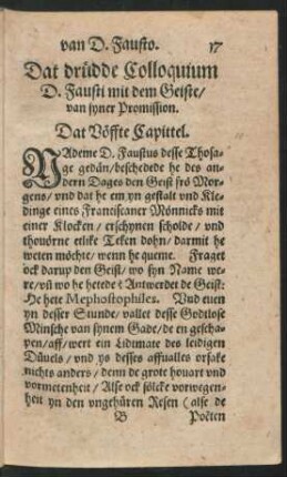 Dat drüdde Colloquium D. Fausti ... Dat Vöffte Capittel.