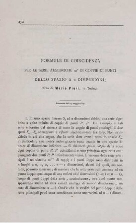 Formule di coincidenza per le serie algebrichie ... di coppie di punti dello spazio a ... dimensioni.