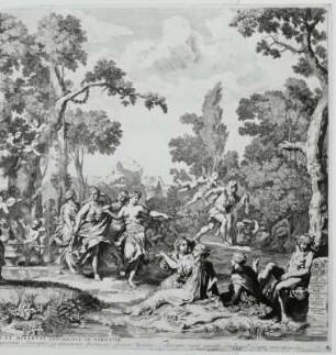 Apollo und Minerva auf dem Parnaß : Berge, Pieter van den, nach Lairesse, Gerard de: Apollo und Minerva auf dem Parnaß (rechter Teil). 1834. Kupferstich; Gesamtmaß 568 x 940 mm. Dresden: Kupferstich-Kabinett A 37719 in A 1200,4