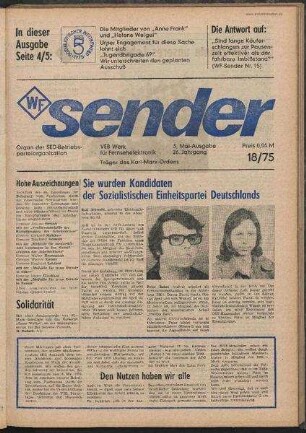 Betriebszeitung 'WF-Sender', Nr.18/1975 (3. Maiausgabe 1975)