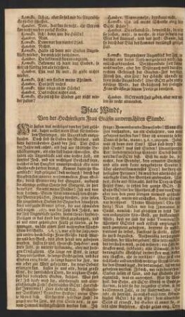 Isaac Windt, Von der Hochseeligen Frau Gräfin unvermählten Stande.