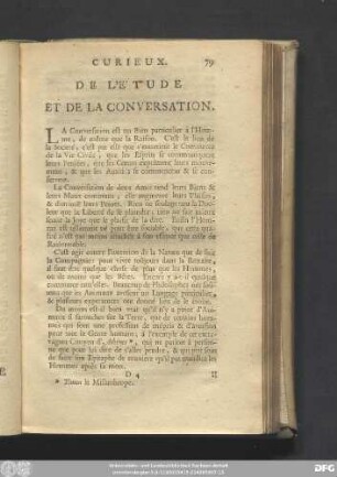 De L'Étude Et De La Conversation.