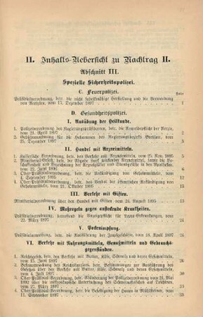 II. Inhalts-Uebersicht zu Nachtrag II.