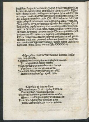 Epygramma eiusdem Bartholomei in osores studiorum humanitatis.