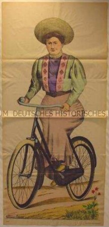 Bilderbogen im Großformat mit der Darstellung einer Radfahrerin