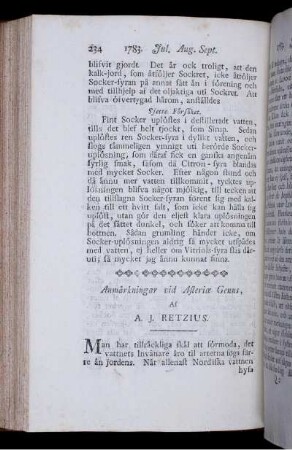 Anmärkningar om Asteiæ Genus