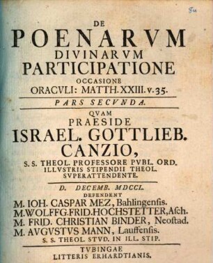 De poenarum divinarum participatione : occasione oraculi Matth. XXIII. v. 35, Pars 2