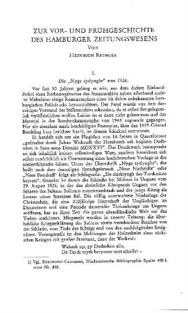 Zur Vor- und Frühgeschichte des Hamburger Zeitungswesens
