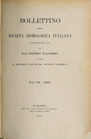 Bollettino della Società Sismologica Italiana pubblicato per cura del Pietro Tacchini, 3