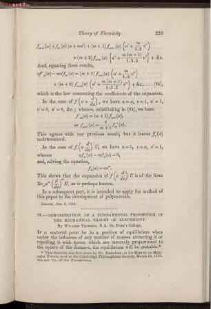 IV. Demonstration of a fundamental proposition in the mechanical theory of electricity.